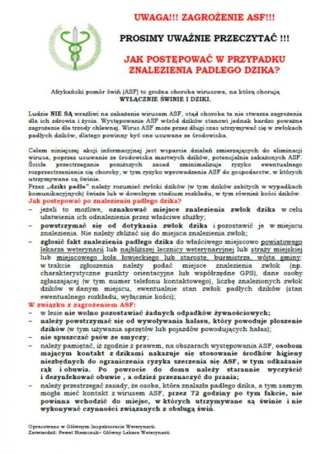 Jak postępować w przypadku znalezienia padłego dzika