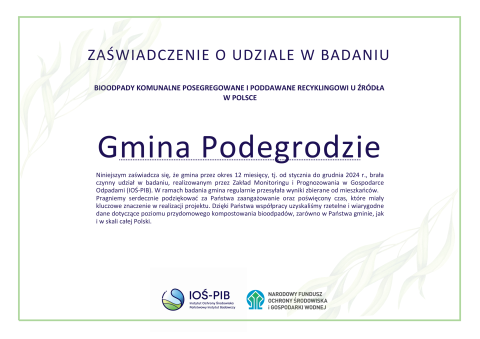 Zaświadczenie o udziale w badaniu