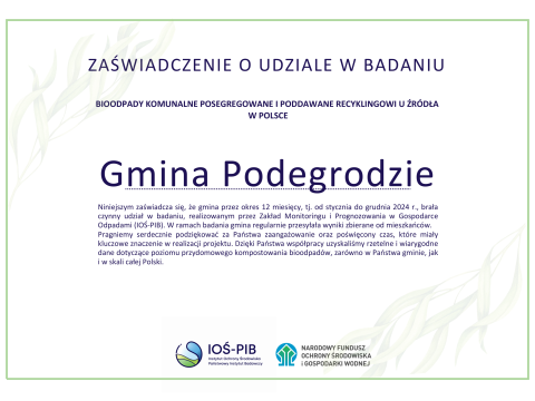 Zaświadczenie o udziale w badaniu