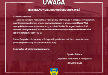 Przerwa w dostawie wody - Mokra Wieś