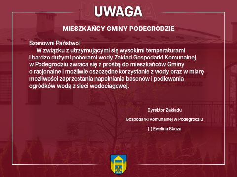 Prośba w związku z utrzymującymi się wysokimi temperaturami