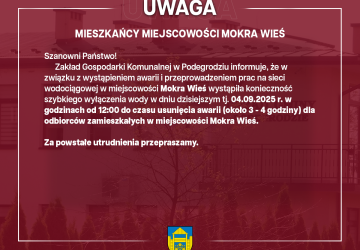 Przerwa w dostawie wody - Mokra Wieś