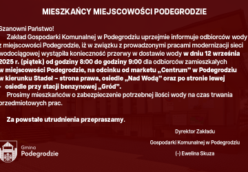 Przerwa w dostawie wody - Podegrodzie