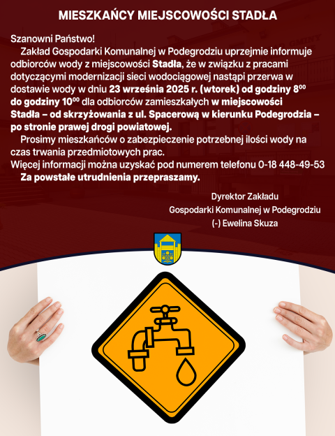 Przerwa w dostawie wody - Stadła