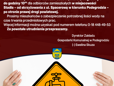 Przerwa w dostawie wody - Stadła