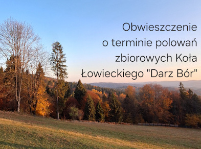 Obwieszczenie o terminie polowań zbiorowych w obwodzie nr 214 Koła łowieckiego „Darz Bór” w Nowym Sączu w roku łowieckim 2025/2026