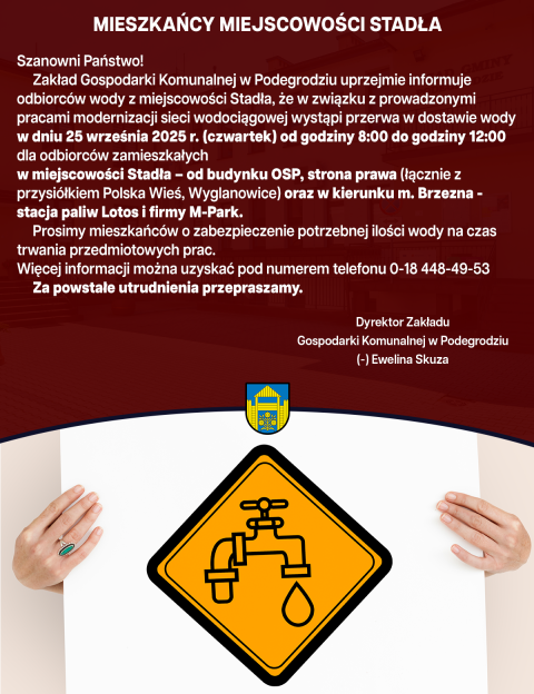 Przerwa w dostawie wody - Stadła