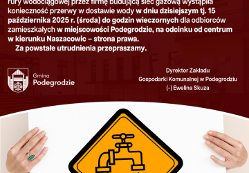 Przerwa w dotawie wody - Podegrodzie