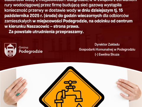 Przerwa w dotawie wody - Podegrodzie