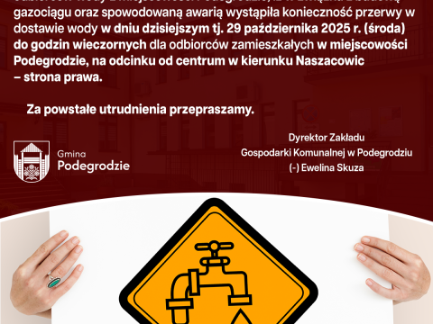 Przerwa w dostawie wody - Podegrodzie