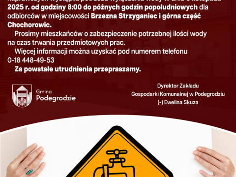 Przerwa w dostawie wody - Brzezna i Chochorowice