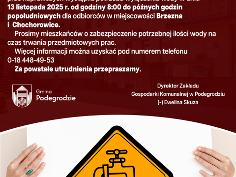 Przerwa w dostawie wody - Brzezna i Chochorowice