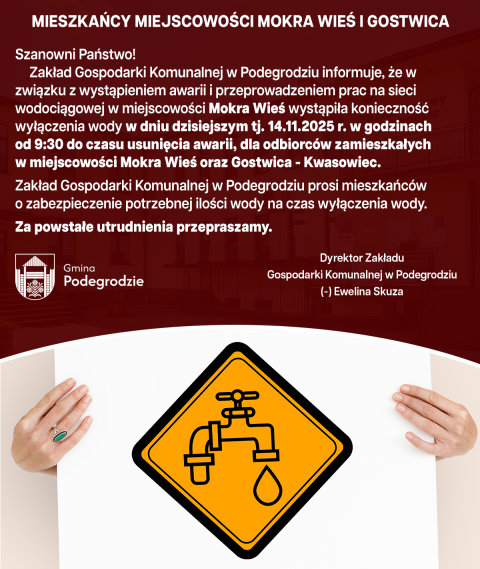 Przerwa w dostawie wody - Mokra Wieś i Gostwica