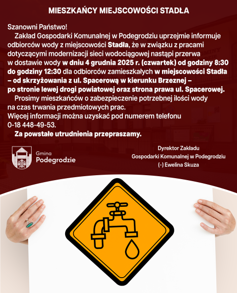 Przerwa w dostawie wody - Stadła