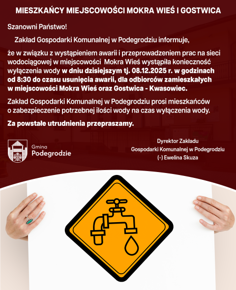 Przerwa w dostawie wody - Gostwica i Mokra Wieś
