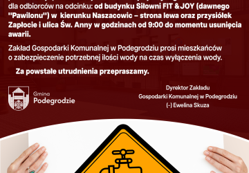 Przerwa w dostawie wody - Podegrodzie