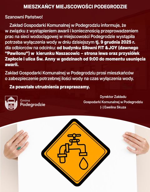 Przerwa w dostawie wody - Podegrodzie