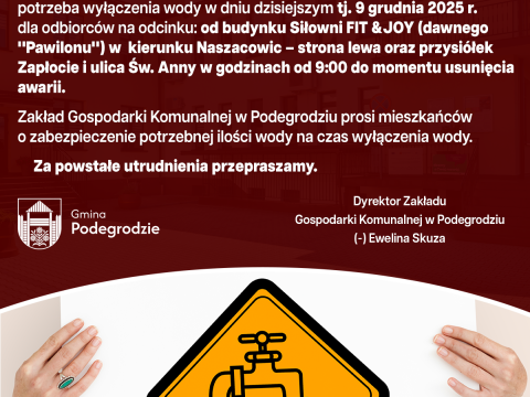 Przerwa w dostawie wody - Podegrodzie