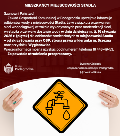 Przerwa w dostawie wody - Stadła