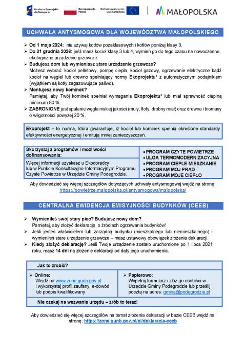 Wdrażanie programu ochrony powietrza w Gminie Podegrodzie