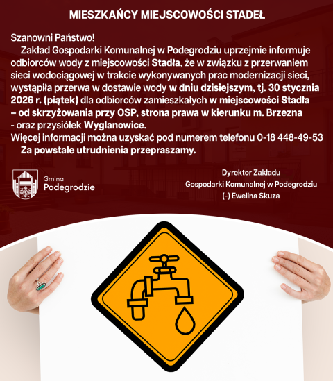 Przerwa w dostawie wody - Stadła