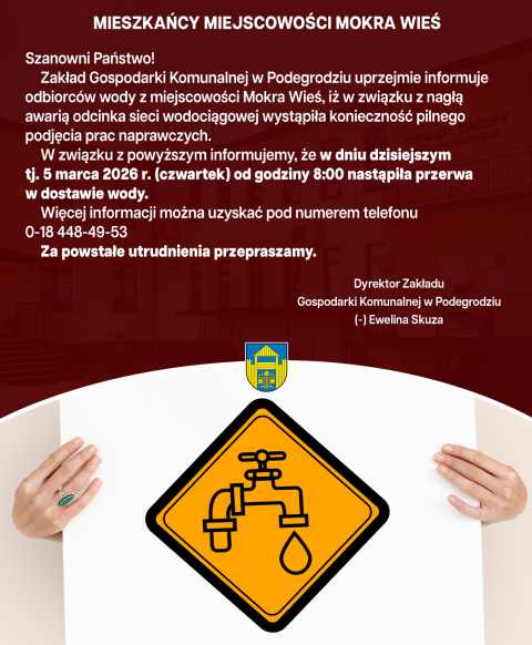 Przerwa w dostawie wody - Mokra Wieś