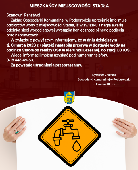 Przerwa w dostawie wody - Stadła