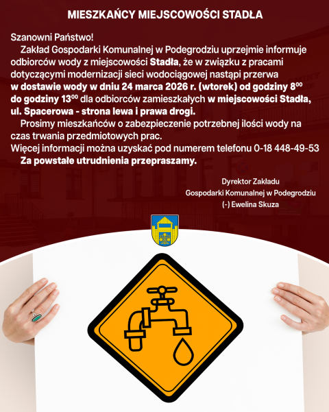 Przerwa w dostawie wody - Stadła