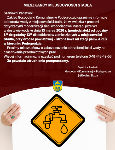 Przerwa w dostawie wody - Stadła