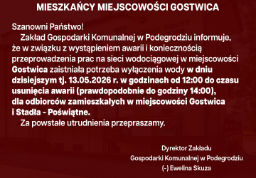 Przerwa w dostawie wody - Gostwica