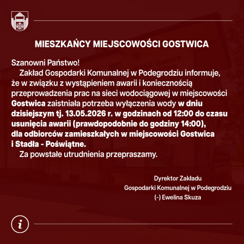 Przerwa w dostawie wody - Gostwica