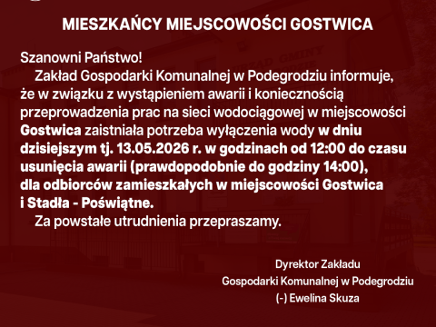 Przerwa w dostawie wody - Gostwica