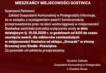 Przerwa w dostawie wody - Gostwica