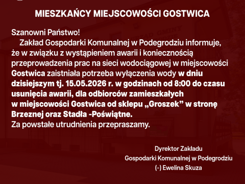 Przerwa w dostawie wody - Gostwica