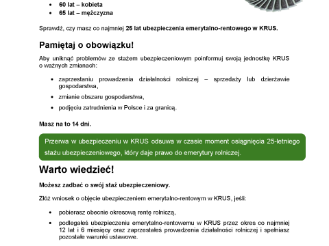 KRUS przypomina o zasadach dotyczących stażu ubezpieczeniowego i emerytury rolniczej