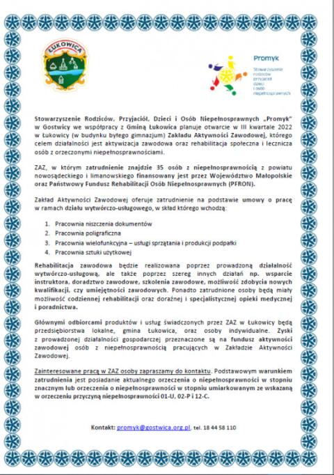 Zakład Aktywności Zawodowej w Łukowicy