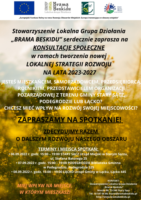 LGD Brama Beskidu zaprasza do konsultacji społecznych
