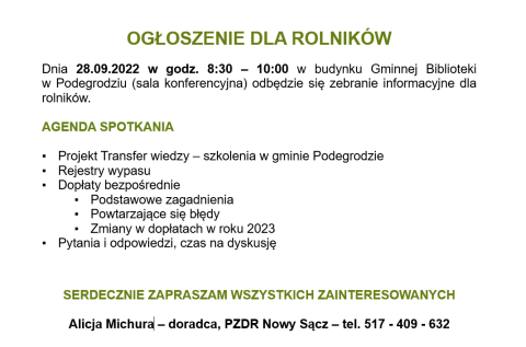 Zebranie informacyjne dla rolników
