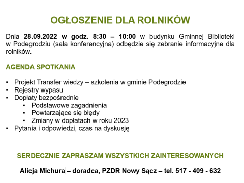 Zebranie informacyjne dla rolników