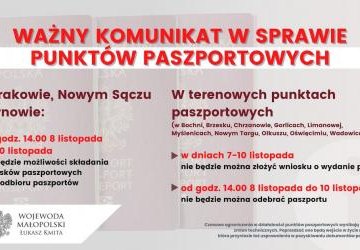 Ograniczenia w załatwianiu spraw paszportowych na początku listopada