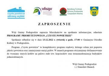 Spotkanie informacyjne, odnośnie PROGRAMU PRIORYTETOWEGO „CZYSTE POWIETRZE”