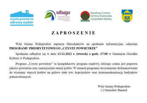 Spotkanie informacyjne, odnośnie PROGRAMU PRIORYTETOWEGO „CZYSTE POWIETRZE”