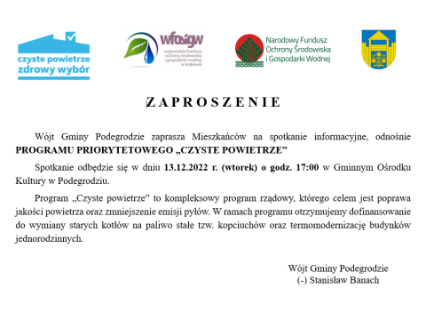 Spotkanie informacyjne, odnośnie PROGRAMU PRIORYTETOWEGO „CZYSTE POWIETRZE”