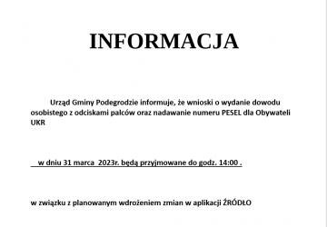 Informacja, dot. wydawania dowodów osobistych