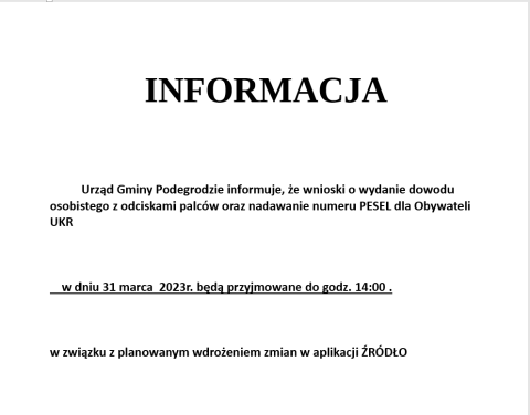 Informacja, dot. wydawania dowodów osobistych