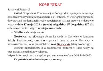 UWAGA! Mieszkańcy miejscowości Stadeł i Gostwicy