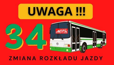 Zmiana rozkładu jazdy autobusu linii MPK nr 34
