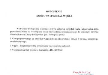 Końcowa sprzedaż węgla - ogłoszenie