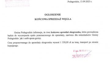 Uwaga! Końcowa sprzedaż węgla