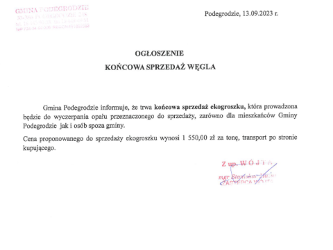 Uwaga! Końcowa sprzedaż węgla